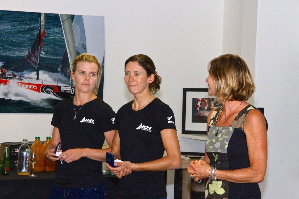 Barbara Kendall, Jo Aleh and Olivia Powrie - Olympic Pin Presentation - March 19, 2013 © Richard Gladwell www.photosport.co.nz